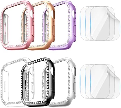 [6+6pack] מארז Vego Bling לסדרת Apple Watch 8 & Series 7 41 ממ עם מגן מסך, מארז כיסוי מחשב נצנצים של ריינסטון